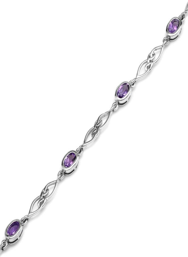 Silvershake 1.95ct. Genuine Amethyst White Gold Plated 925 Sterling Silver Celtic Knot 7.25 to 8.75 Inch Adjustable Bracelet - Image 3