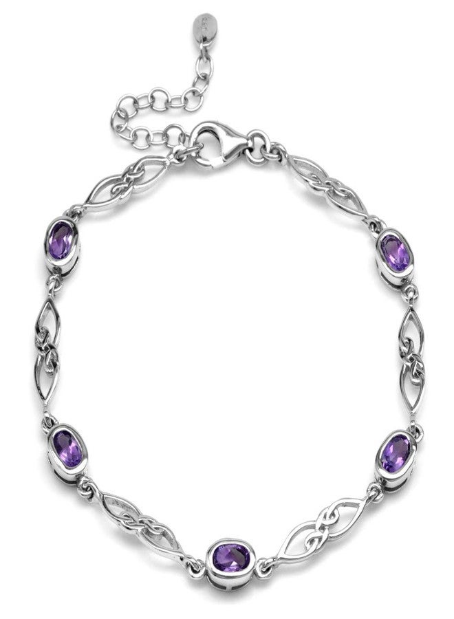 Silvershake 1.95ct. Genuine Amethyst White Gold Plated 925 Sterling Silver Celtic Knot 7.25 to 8.75 Inch Adjustable Bracelet - Image 1
