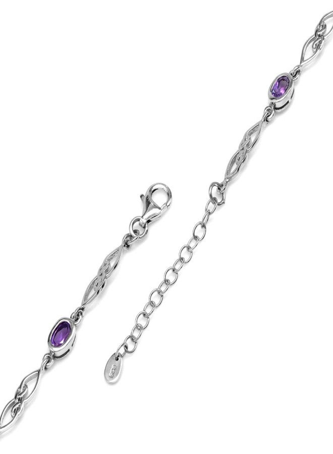 Silvershake 1.95ct. Genuine Amethyst White Gold Plated 925 Sterling Silver Celtic Knot 7.25 to 8.75 Inch Adjustable Bracelet - Image 4