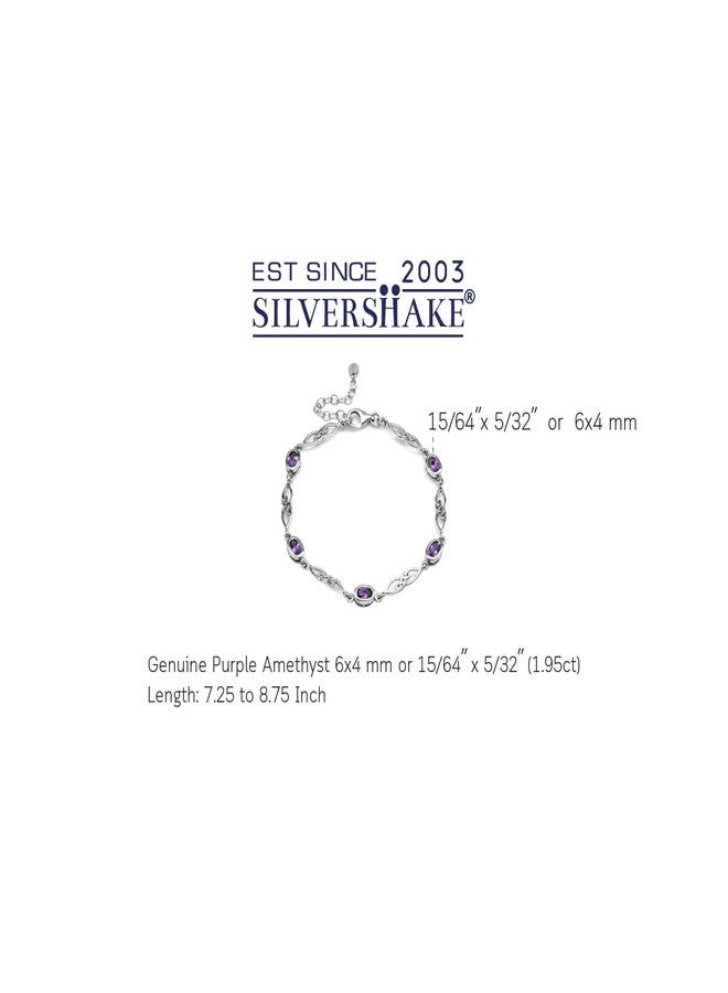 Silvershake 1.95ct. Genuine Amethyst White Gold Plated 925 Sterling Silver Celtic Knot 7.25 to 8.75 Inch Adjustable Bracelet - Image 2