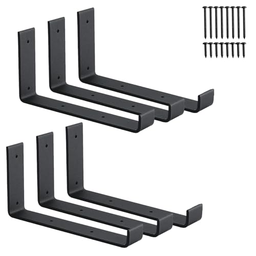 Home Master Hardware 6-Pack Heavy Duty J-Shaped Shelf Brackets with Lip, 9 Inch Industrial Wall-Mounted Floating Support, Matte Black Finish, HOME MASTER HARDWARE - Image 1