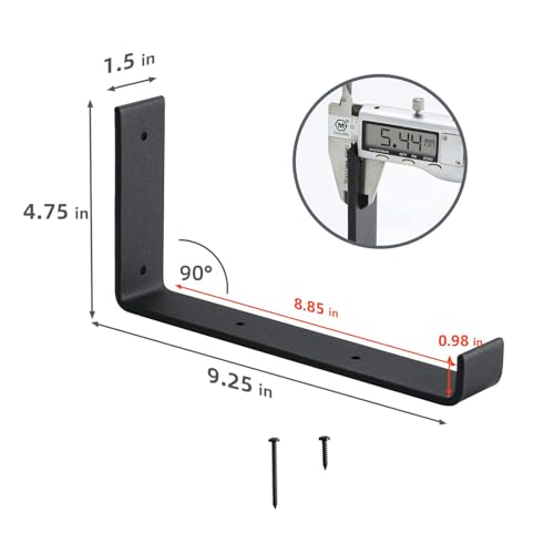Home Master Hardware 6-Pack Heavy Duty J-Shaped Shelf Brackets with Lip, 9 Inch Industrial Wall-Mounted Floating Support, Matte Black Finish, HOME MASTER HARDWARE - Image 3