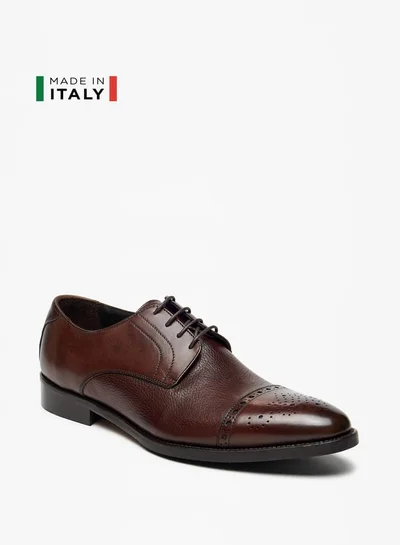 دوتشيني Mens Textured Derby Shoes with Lace-Up Closure