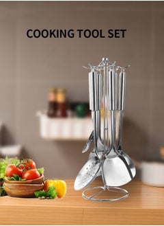 Stainless Steel Cooking Tool Set,6-Piece Kitchen Utensils Set With Holder,Silver