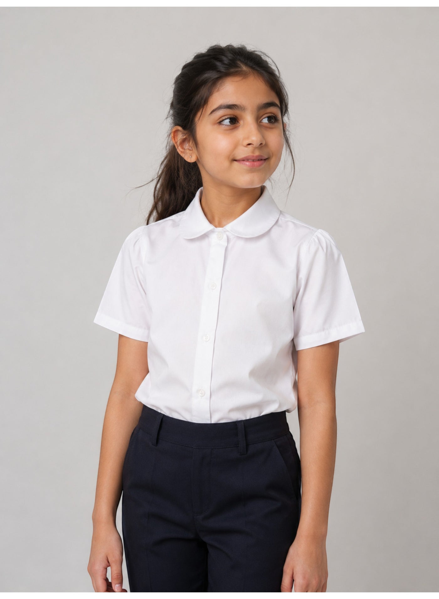 victor and jane White Junior Girls Short Sleeve Collared Shirt