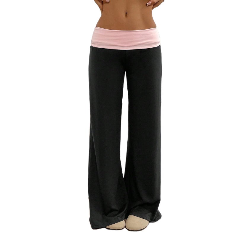 Yoawdats Fold Over Yoga Pants for Women Wide Leg Sweatpants Low Rise Flare Lounge Pant Bell Bottoms Y2K Foldover Pants (Black a, M) - Image 1