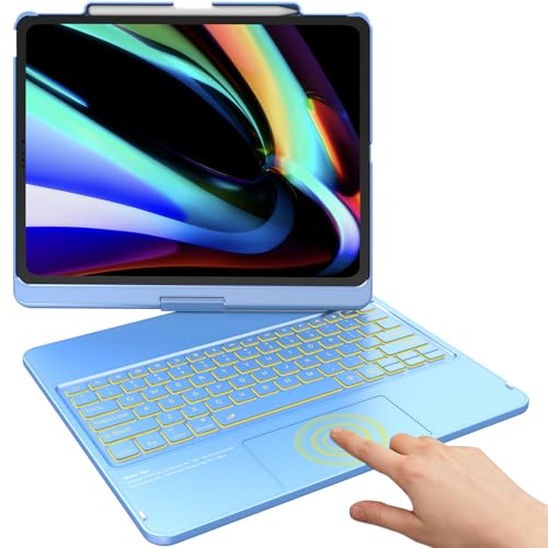 TQQ iPad Air 13 Inch Case Keyboard (M3 2025 / M2 2024), iPad Pro 12.9 (6th, 5th, 4th, 3rd Gen) Keyboard - 360° Rotatable, 7-Color Backlight, Multi-Touch Trackpad, Thin & Light (Blue) - Image 1