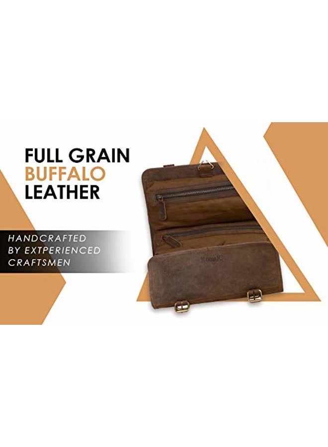 KomalC Premium Buffalo Leather Hanging Toiletry Bag Travel Dopp Kit (Distressed Tan) - Image 4