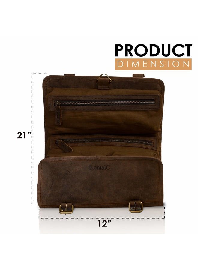 KomalC Premium Buffalo Leather Hanging Toiletry Bag Travel Dopp Kit (Distressed Tan) - Image 3