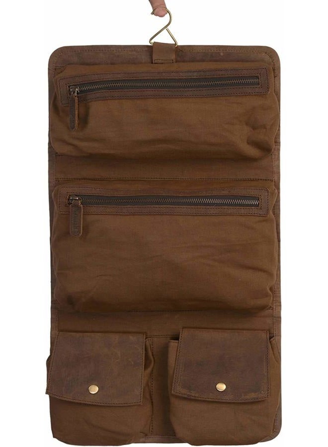KomalC Premium Buffalo Leather Hanging Toiletry Bag Travel Dopp Kit (Distressed Tan) - Image 1