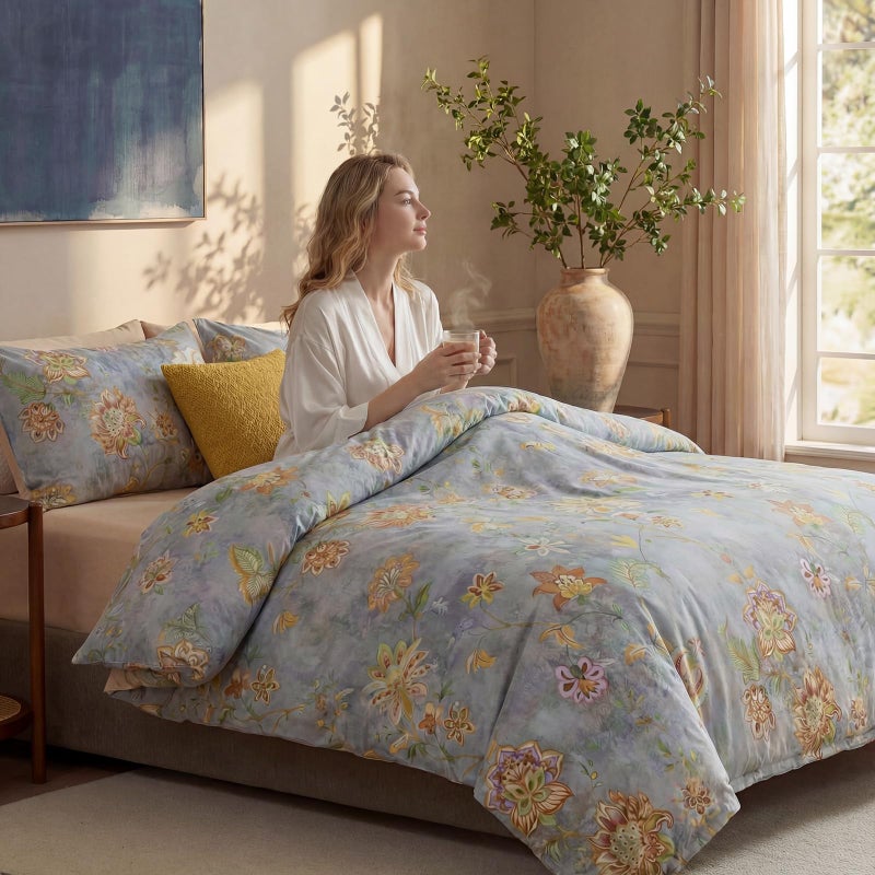 Cozaline 100% Cotton Duvet Cover Queen Size Farmhouse Boho Duvet Cover Set with Zipper Closure & Corner Ties, 3-Piece Ultra Soft & Breathable Bedding Set for All Seasons - Image 2