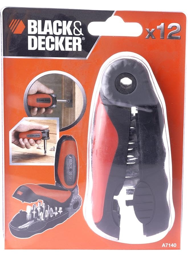 BLACK+DECKER - 11 Pieces Flip Handle Screwdriver With Inbuilt Bit Holder Orange Black A7140 Xj 2 Years Warranty - Image 1