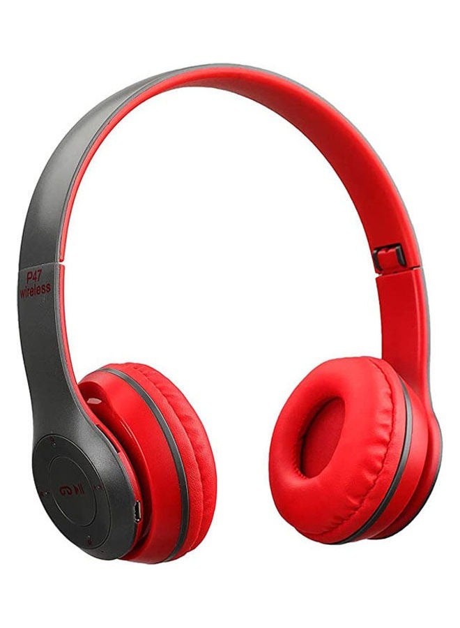 P47 Red Wireless Bluetooth, Headphones Foldable Over Ear Headset