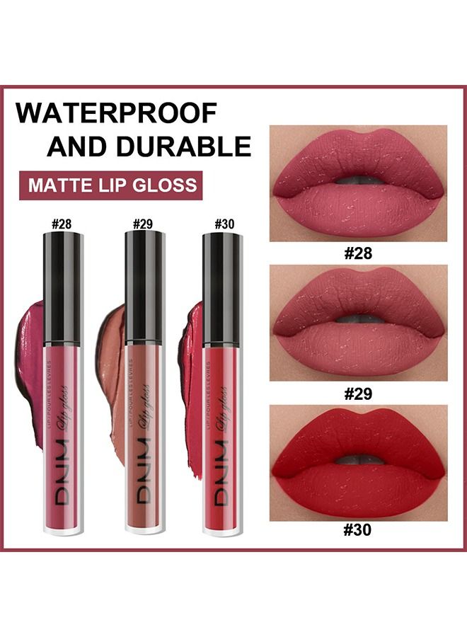 DNM 3Pcs Matte Liquid Lipstick Sets Dark red Purple Rose pink Lipstick Lip Stick Gloss Packs Matte - Image 2