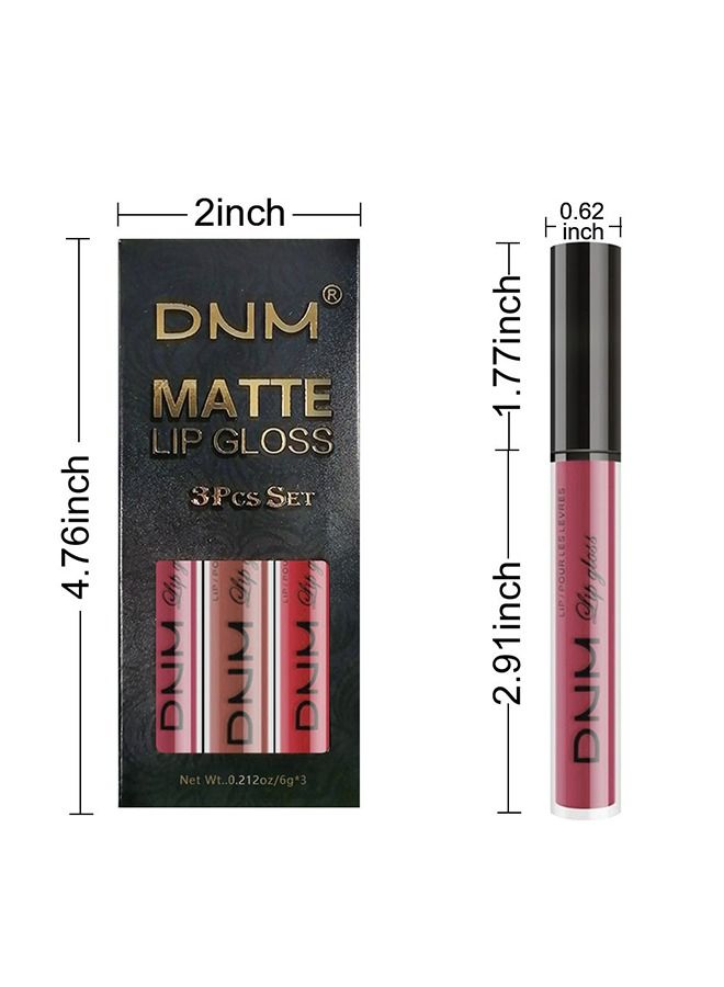DNM 3Pcs Matte Liquid Lipstick Sets Dark red Purple Rose pink Lipstick Lip Stick Gloss Packs Matte - Image 5