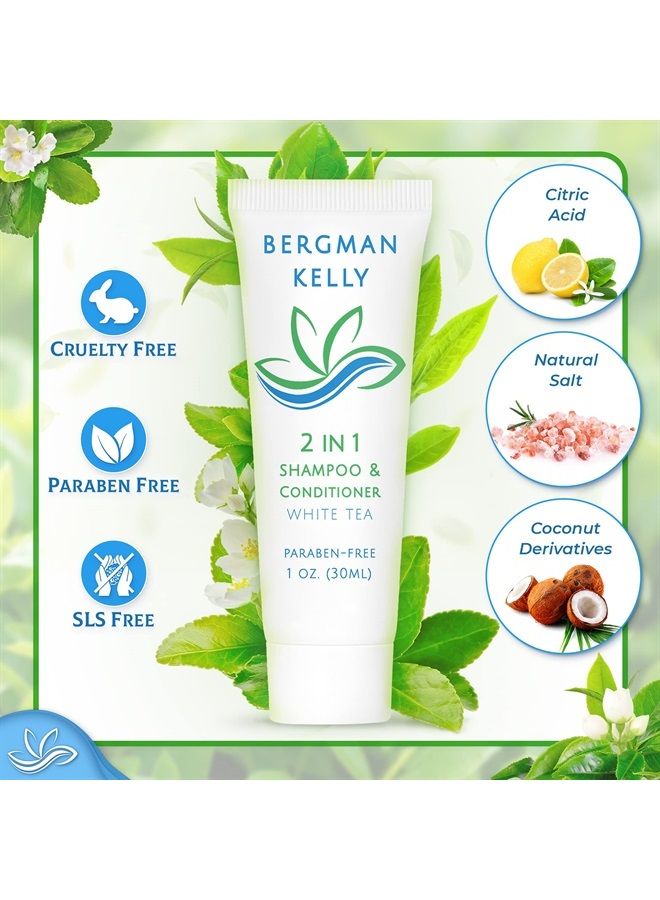 BERGMAN KELLY Travel Size Shampoo & Conditioner 2 in 1 (1 Fl Oz, 100 PK, White Tea), Delight Your Guests with Revitalizing and Refreshing Shampoo Amenities, Quality Small Size Hotel Toiletries in Bulk - Image 2