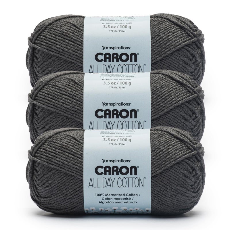 Caron All Day Cotton - 3 Pack of 173 Yards/3.52 oz Gray 100% Mercerized Cotton Yarn - Image 1