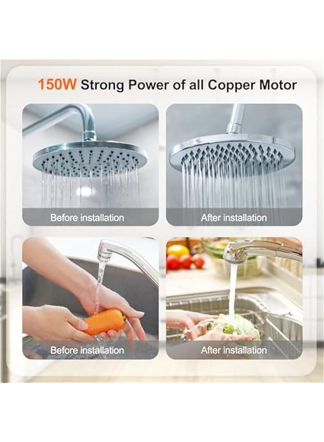 TRASSLE 24V Household Pressure Booster Pump with Installation Accessories, 150W Automatic Mini Shower Pump Hot Cold Water Pump for Tap Water/Toilet/Bathroom Shower - UK Plug (Black) - Image 4