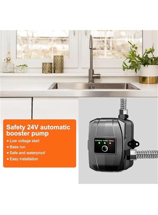 TRASSLE 24V Household Pressure Booster Pump with Installation Accessories, 150W Automatic Mini Shower Pump Hot Cold Water Pump for Tap Water/Toilet/Bathroom Shower - UK Plug (Black) - Image 5