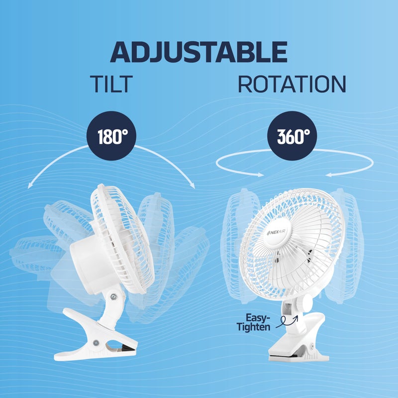 NEXAIR 6-Inch Clip on Fan, 360 Degree Rotation, Two Speed Portable Clip Fan With Strong Clamp Grip, Quiet Operating Desk Fan Plug-in AC Made Of Durable Material, Great For Bedroom, Office, Living Room - Image 5