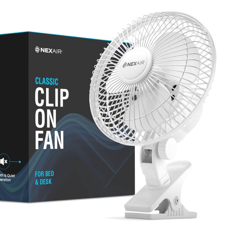 NEXAIR 6-Inch Clip on Fan, 360 Degree Rotation, Two Speed Portable Clip Fan With Strong Clamp Grip, Quiet Operating Desk Fan Plug-in AC Made Of Durable Material, Great For Bedroom, Office, Living Room - Image 1
