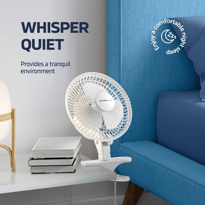 NEXAIR 6-Inch Clip on Fan, 360 Degree Rotation, Two Speed Portable Clip Fan With Strong Clamp Grip, Quiet Operating Desk Fan Plug-in AC Made Of Durable Material, Great For Bedroom, Office, Living Room - Image 4