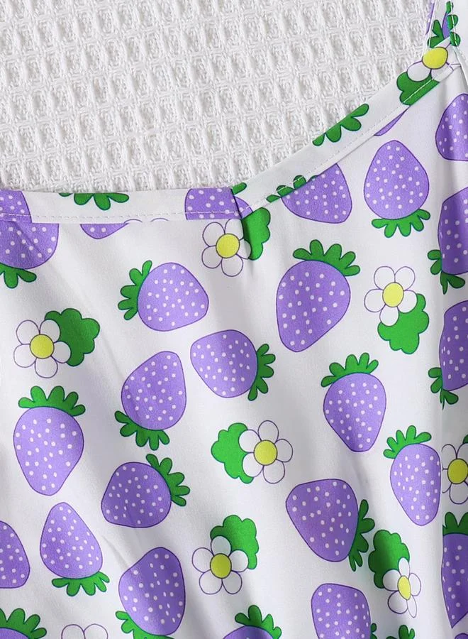 Take Two white with purple strawberry print Girls Strawberry Print Strappy Dress for Women | Best Price UAE