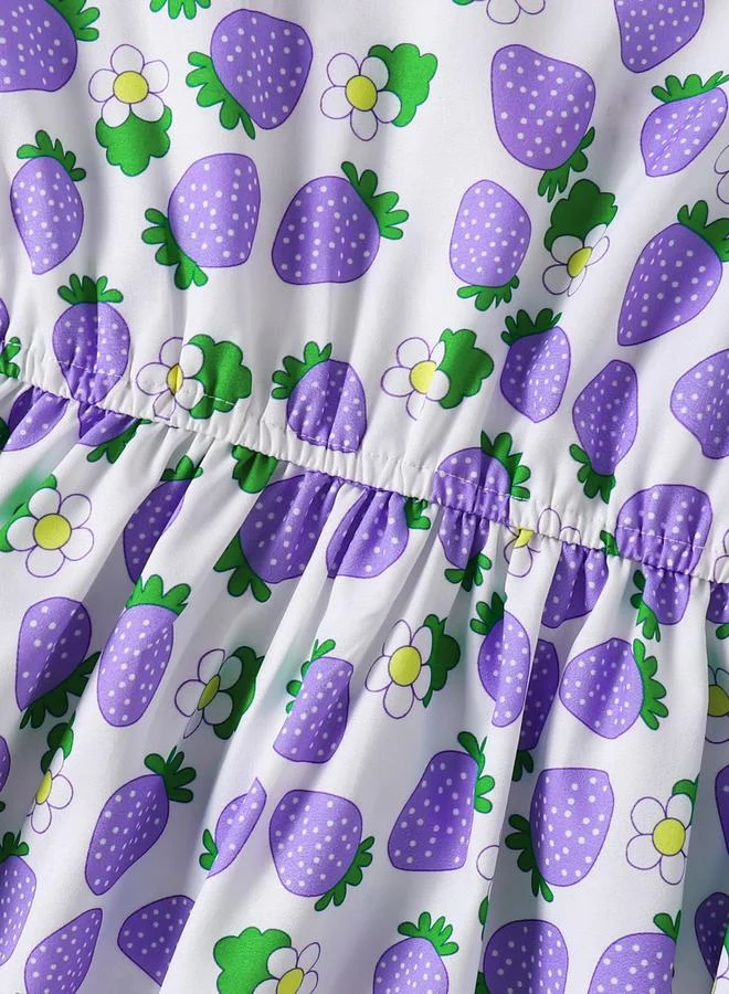 Take Two white with purple strawberry print Girls Strawberry Print Strappy Dress for Women | Best Price UAE