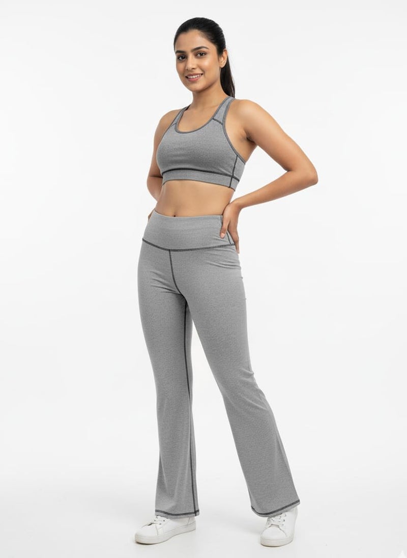 Mehrang Women's Flare Leggings High Waisted Sweatpants Bell Bottoms Bootcut Tummy Control Yoga Pants, Comfortable Workout Stretchy Bottoms (in, Alpha, L, Regular, Standard, Light Grey) - Image 5