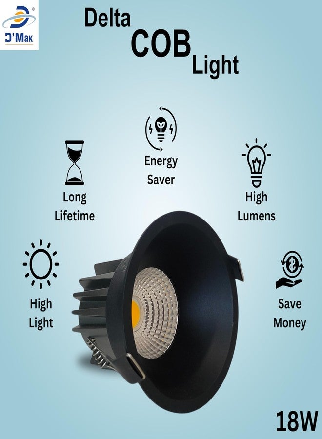 D'Mak مصباح D'Mak LED ذو جسم أسود بقوة 18 واط بتقنية COB العميقة | مصباح سقف LED غائر للإضاءة الداخلية (أبيض دافئ، عبوة من قطعة واحدة) - Image 2