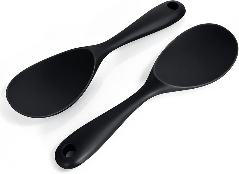 FireKylin 2 Pcs Silicone Rice Paddle,Non Stick Rice Spoon Scooper Spatula,Heat Resistant Rice Cooker Spoon(Black) - Image 1