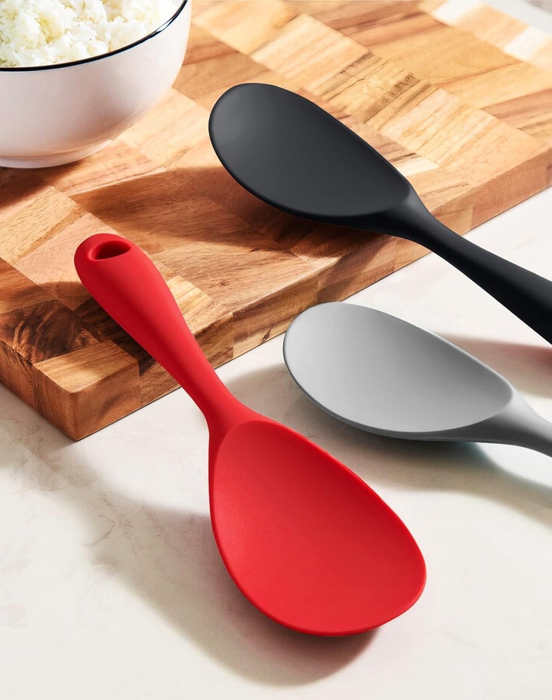 FireKylin 2 Pcs Silicone Rice Paddle,Non Stick Rice Spoon Scooper Spatula,Heat Resistant Rice Cooker Spoon(Black) - Image 5