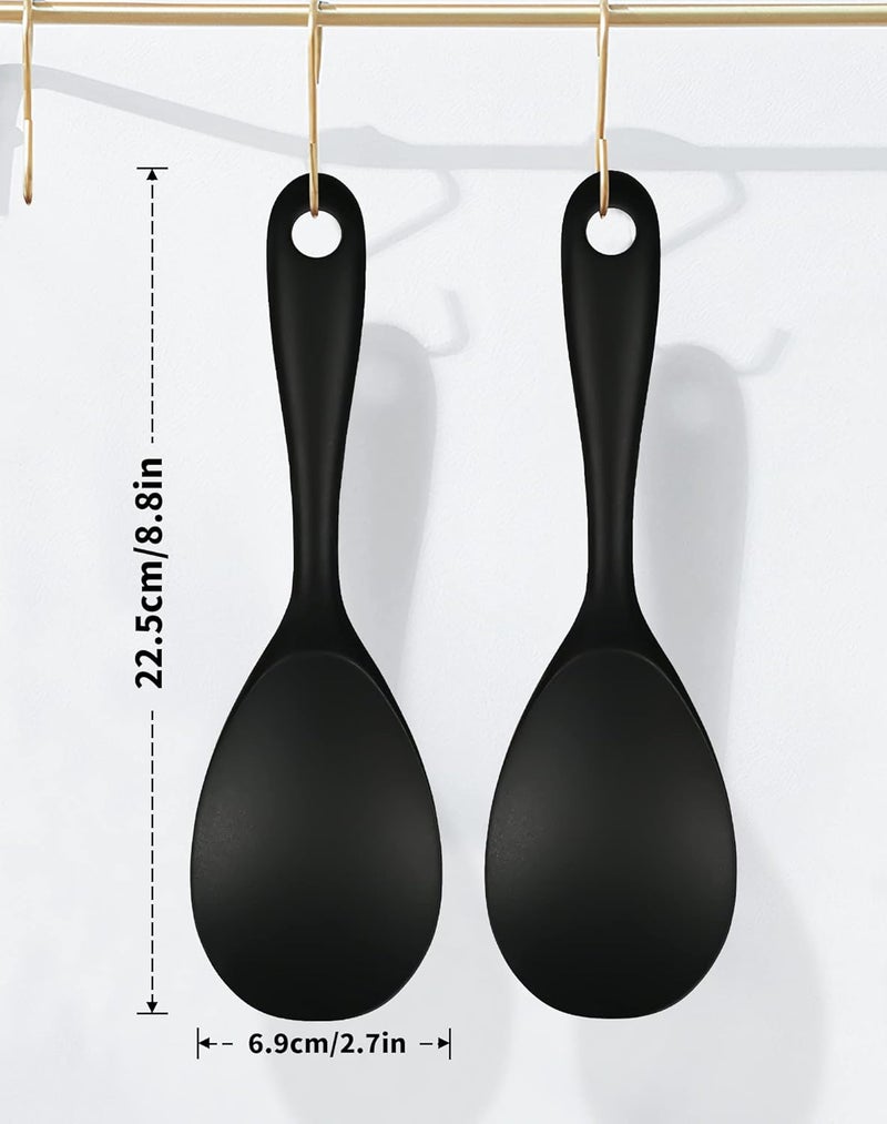 FireKylin 2 Pcs Silicone Rice Paddle,Non Stick Rice Spoon Scooper Spatula,Heat Resistant Rice Cooker Spoon(Black) - Image 4