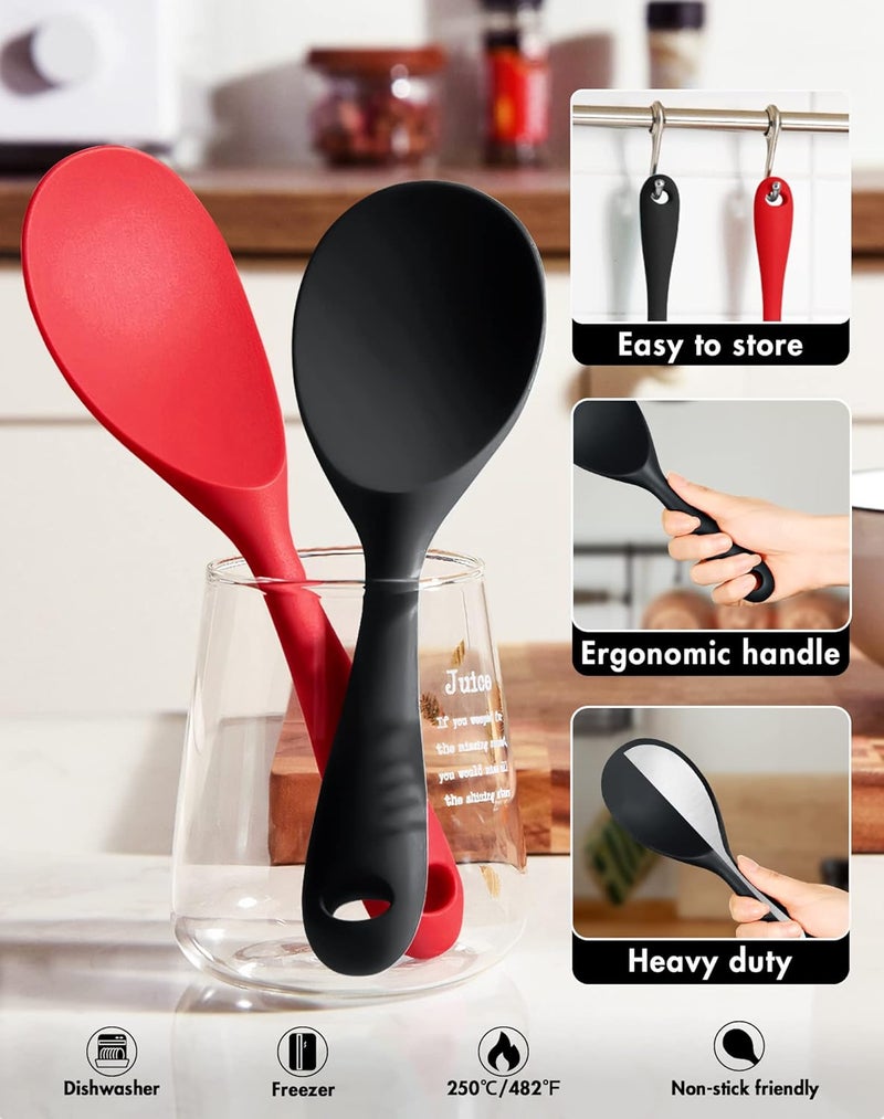 FireKylin 2 Pcs Silicone Rice Paddle,Non Stick Rice Spoon Scooper Spatula,Heat Resistant Rice Cooker Spoon(Black) - Image 2