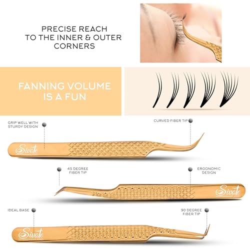 SIVOTE Eyelash Extension Tweezers Fiber Tips Japanese Steel, Set of 6 – Curved, Dolphin, 90° 45° Volume Boot & Slight Curved Tweezer – Professional Lash Tweezers for Lash Extensions Gold - Image 5