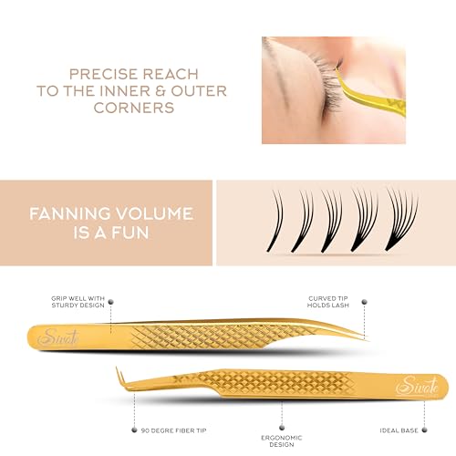SIVOTE Eyelash Extension Tweezers Fiber Tips Japanese Steel, Set of 6 – Curved, Dolphin, 90° 45° Volume Boot & Slight Curved Tweezer – Professional Lash Tweezers for Lash Extensions Gold - Image 4