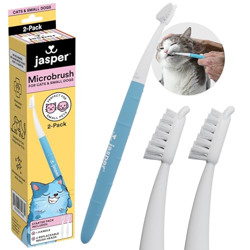 Jasper Microbrush Vet Approved Cat Toothbrush, Soft-Bristled Toothbrush Kit for Felines & Small Dogs, Non-Slip Handle with 2 Replaceable Tooth Brush Heads, Use with Cat Toothpaste - Image 1