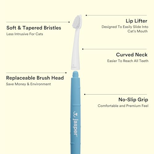 Jasper Microbrush Vet Approved Cat Toothbrush, Soft-Bristled Toothbrush Kit for Felines & Small Dogs, Non-Slip Handle with 2 Replaceable Tooth Brush Heads, Use with Cat Toothpaste - Image 5