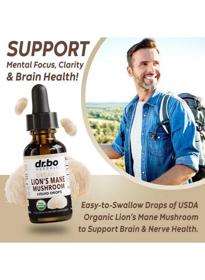dr.bo Lions Mane Mushroom Supplement Drops - Organic Lion's Mane Mushroom Liquid Tincture for Focus, Fog Brain Health Supplements - Vegan Herbal Nervine Nootropic Organic Lions Liquid Supplement Extract 1oz - Image 3