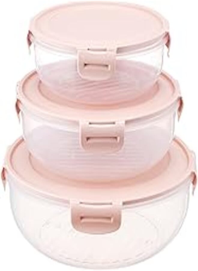 Bager Bager Cook&Lock Colored Cover Round Storage Container Set 4 Pcs (400+800+1400+2300 Ml) (Std), Pink 