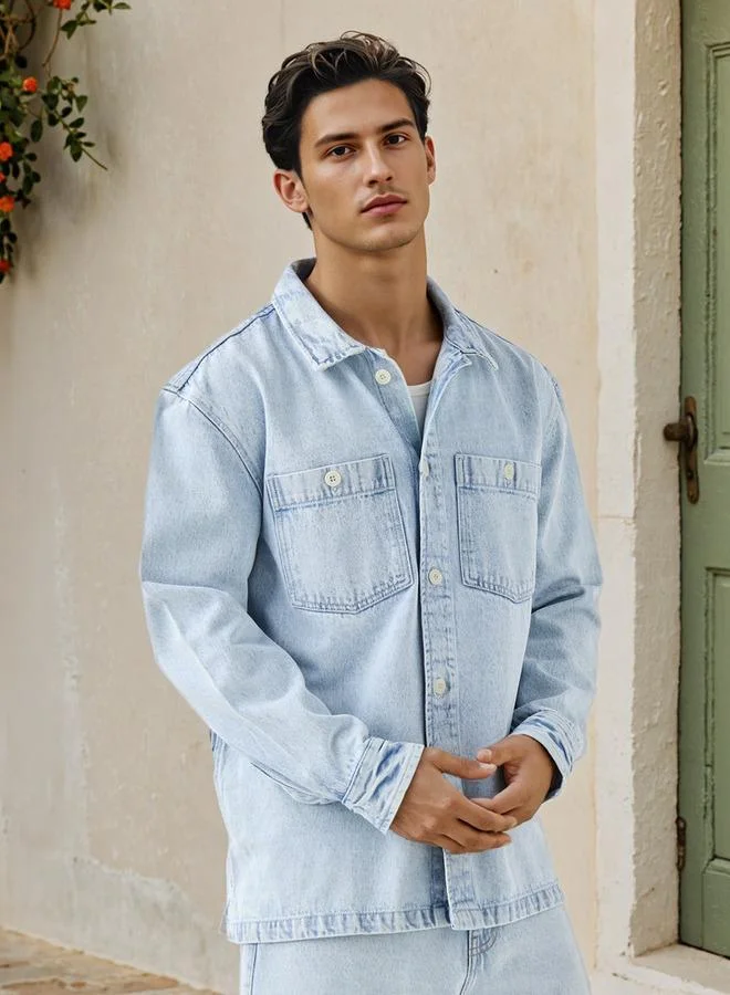 Lee Cooper Relaxed Fit Denim Shirt with Chest Pockets