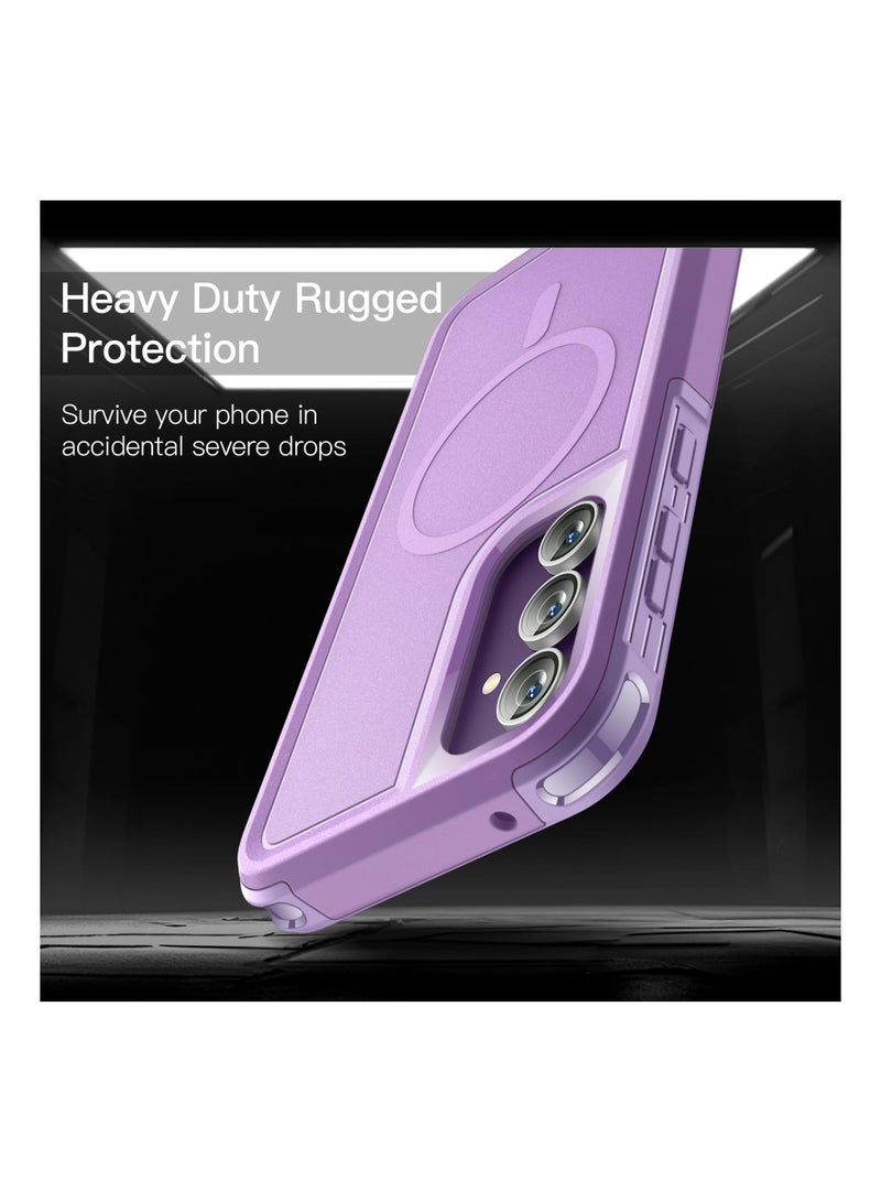 جي تيك حافظة لهاتف سامسونج جالاكسي S23 FE مقاس 6.4 بوصة متوافقة مع ملحقات MagSafe، طبقة مزدوجة شديدة التحمل، حماية قوية ضد الصدمات، غطاء مغناطيسي للهاتف أرجواني فاتح - Image 4