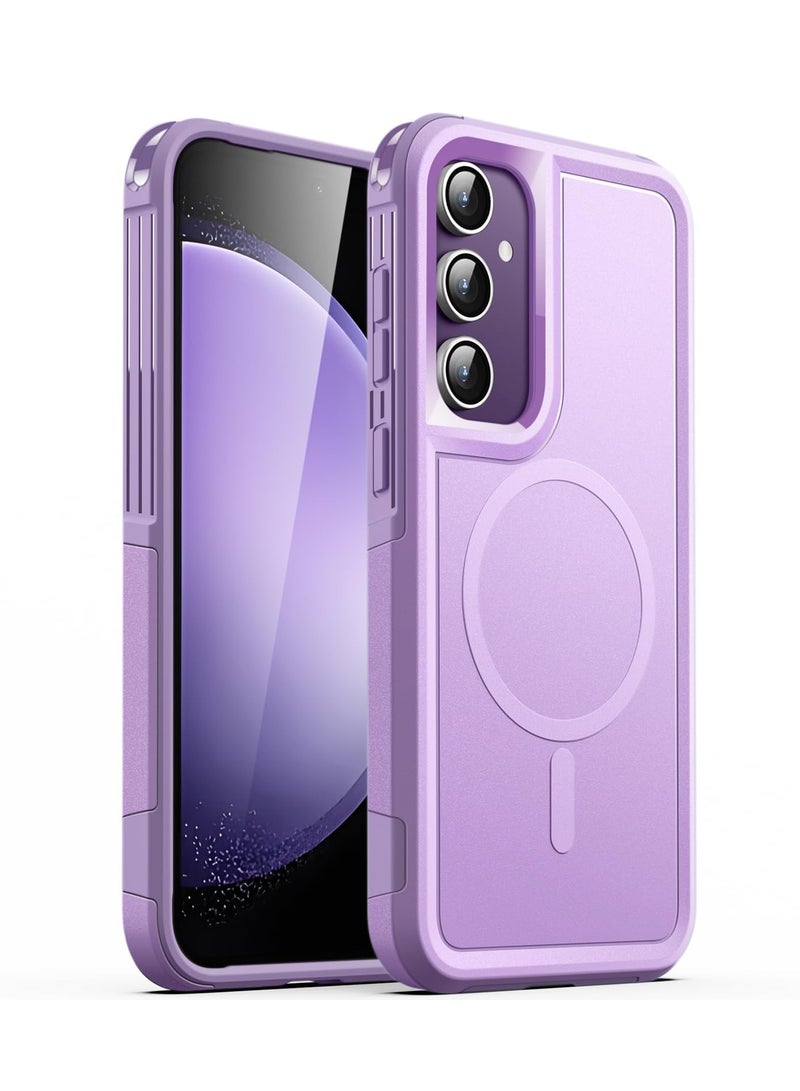 جي تيك حافظة لهاتف سامسونج جالاكسي S23 FE مقاس 6.4 بوصة متوافقة مع ملحقات MagSafe، طبقة مزدوجة شديدة التحمل، حماية قوية ضد الصدمات، غطاء مغناطيسي للهاتف أرجواني فاتح - Image 1