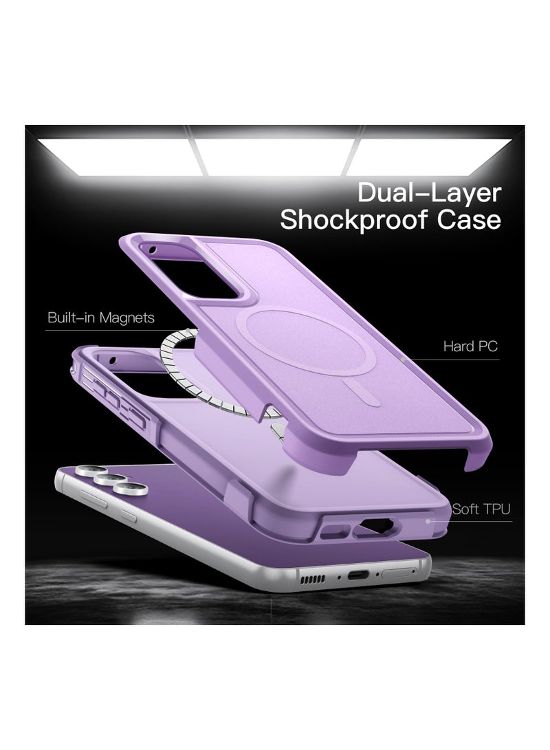 جي تيك حافظة لهاتف سامسونج جالاكسي S23 FE مقاس 6.4 بوصة متوافقة مع ملحقات MagSafe، طبقة مزدوجة شديدة التحمل، حماية قوية ضد الصدمات، غطاء مغناطيسي للهاتف أرجواني فاتح - Image 3