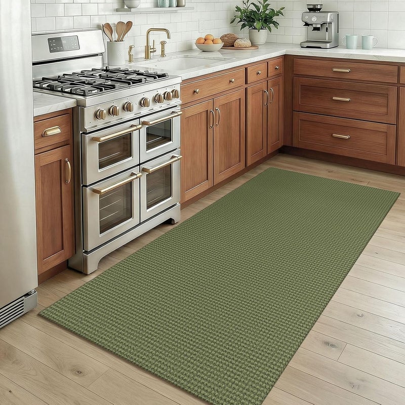 KOZYFLY Rugs for Entryway 3x5 ft Washable Area Rug Non Slip Rubber Backed Entry Rug Woven Indoor Door Mat Cotton Kitchen Rugs Floor Carpet for Entryway, Foyer, Backdoor, Bright Green/Earthy Green - Image 2