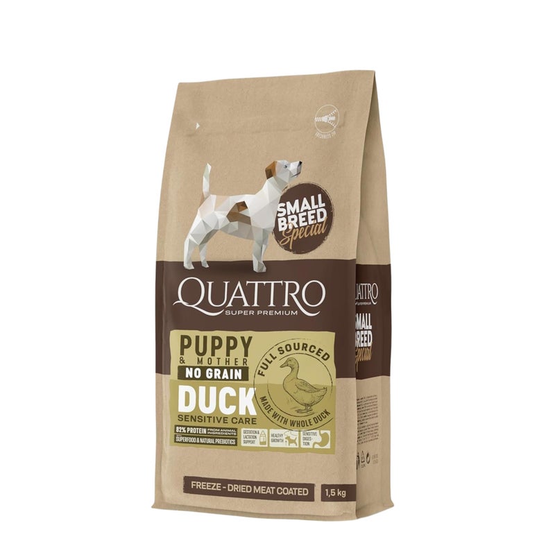 Quattro Super Premium Puppy/Breeder Dog Food for Mini Breeds - Duck, 1.5 kg - Image 1