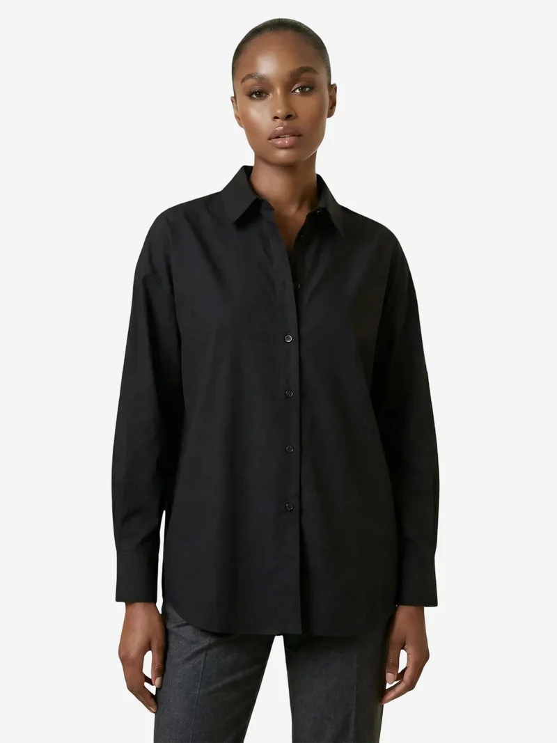 ماي فاشن MY FASHION Oversized Long Sleeve Poplin Shirt with Button Closure