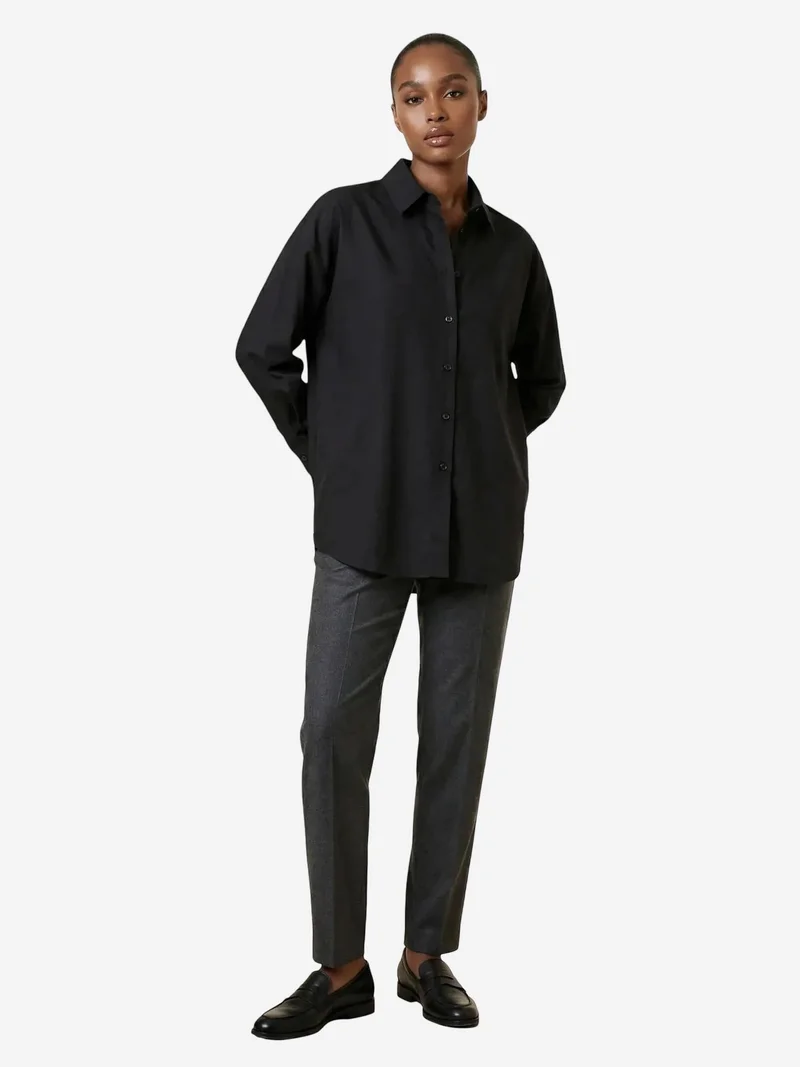 ماي فاشن MY FASHION Oversized Long Sleeve Poplin Shirt with Button Closure