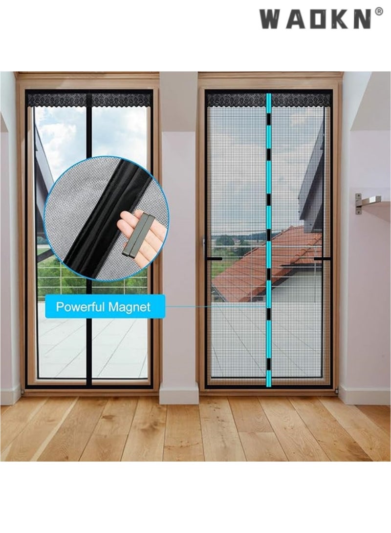 WAOKN Magnetic Mesh Door Screen for Insect-Free Ventilation, Automatic Top-to-Bottom Sealing with Snap Closures, Maintains Airflow & Blocks Mosquitoes & Other Pests (100x210CM, Black)  - Image 4