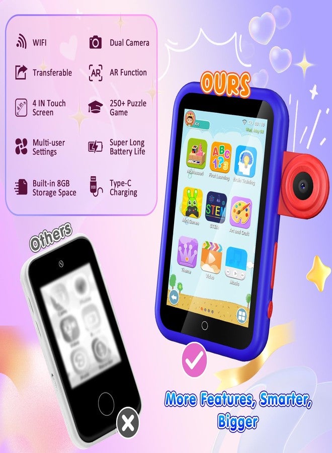 VATOS Kids Smart Phone Toy for Girls Boys 3 4 5 6 7 8 9 Years Old, 4" Large Touchscreen Spider Style Kids Cell Phone with Dual Camera, Music Player, Puzzle Game, 8GB Memory Learning Toy Birthday Gift - Image 4